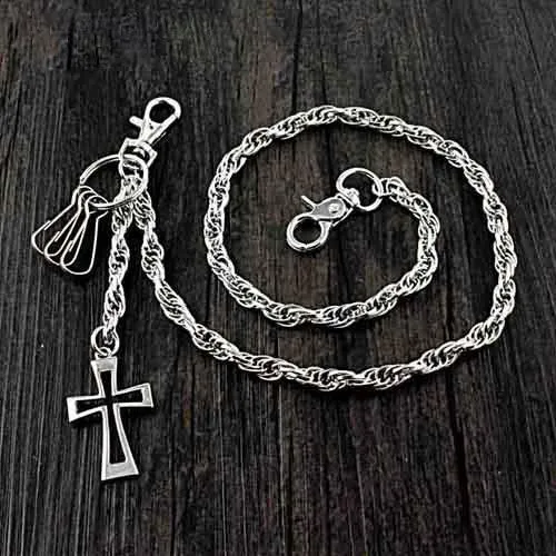 26'' Metal CROSS BIKER SILVER WALLET CHAIN LONG PANTS CHAIN SILVER Jeans Chain Jean Chain FOR MEN