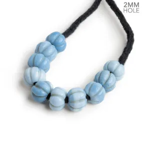 8mm Denim Opal Carved Melon 2mm Large Hole 10 Beads