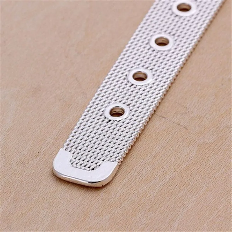 925 Sterling Silver 10/12/14mm Web Watch Belt Bangles Bracelets For Women
