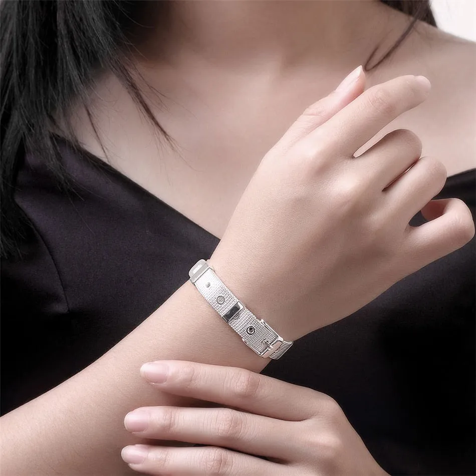 925 Sterling Silver 10/12/14mm Web Watch Belt Bangles Bracelets For Women