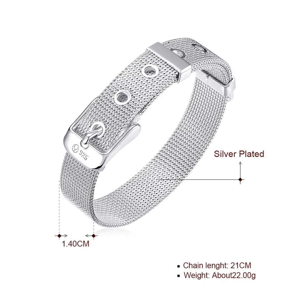 925 Sterling Silver 10/12/14mm Web Watch Belt Bangles Bracelets For Women