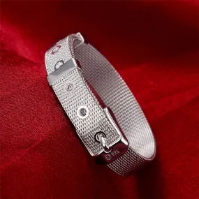 925 Sterling Silver 10/12/14mm Web Watch Belt Bangles Bracelets For Women