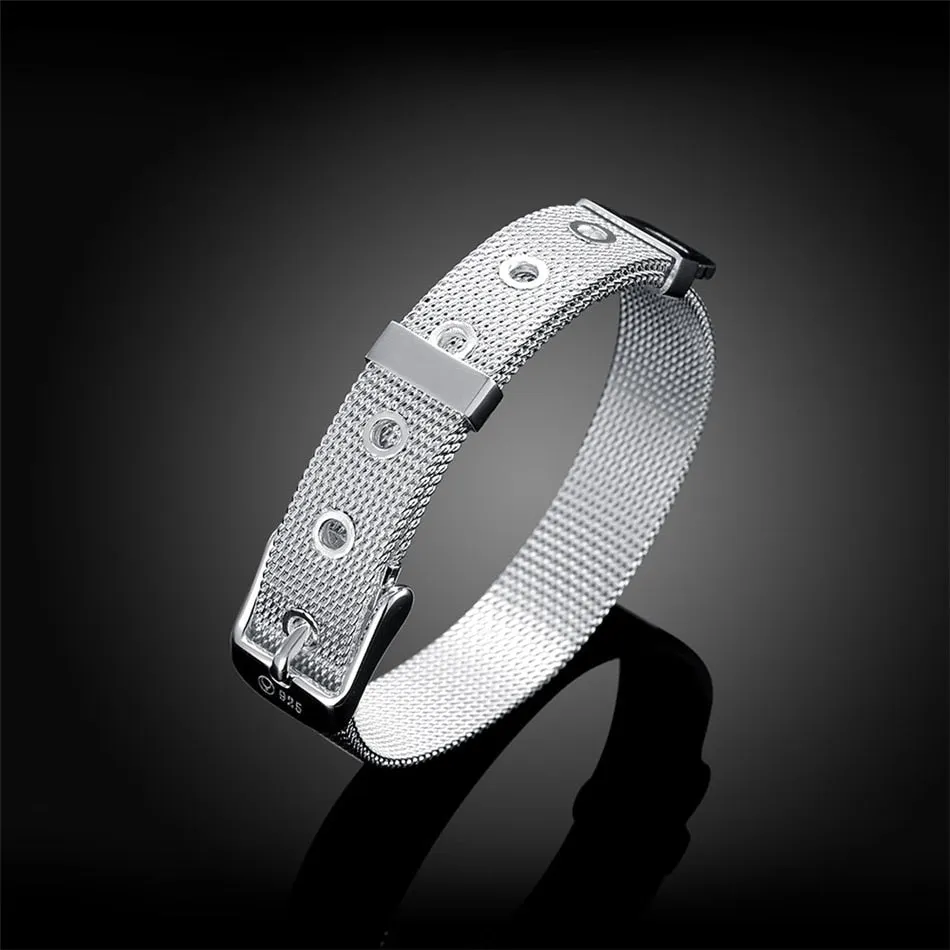 925 Sterling Silver 10/12/14mm Web Watch Belt Bangles Bracelets For Women