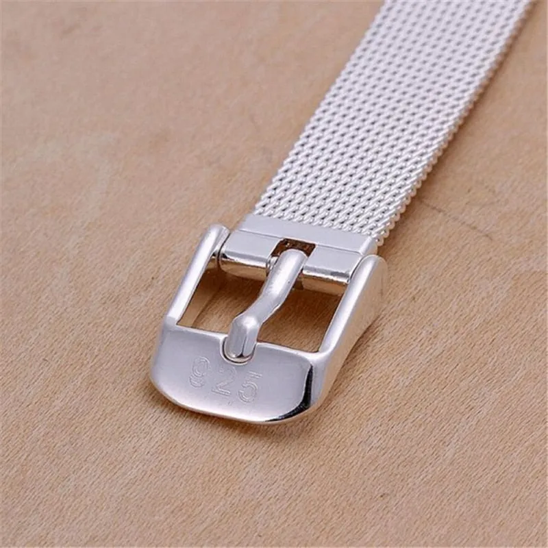 925 Sterling Silver 10/12/14mm Web Watch Belt Bangles Bracelets For Women