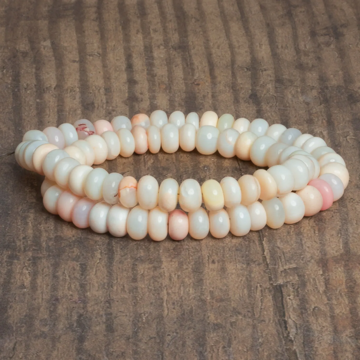9mm Light Peach Opal Plain Rondelles 16 inch 70 beads