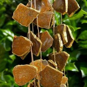 African Opal Slab Beads - Natural Brown with Gold Electroplating, Smooth Top-Drilled Slices, 9.5" Strand (9 Beads).