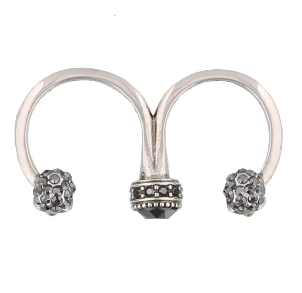 Alexander McQueen Crystal Embellished Twin Skull Ring