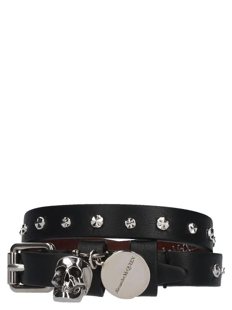 Alexander McQueen Double Wrap Skull Studded Bracelet