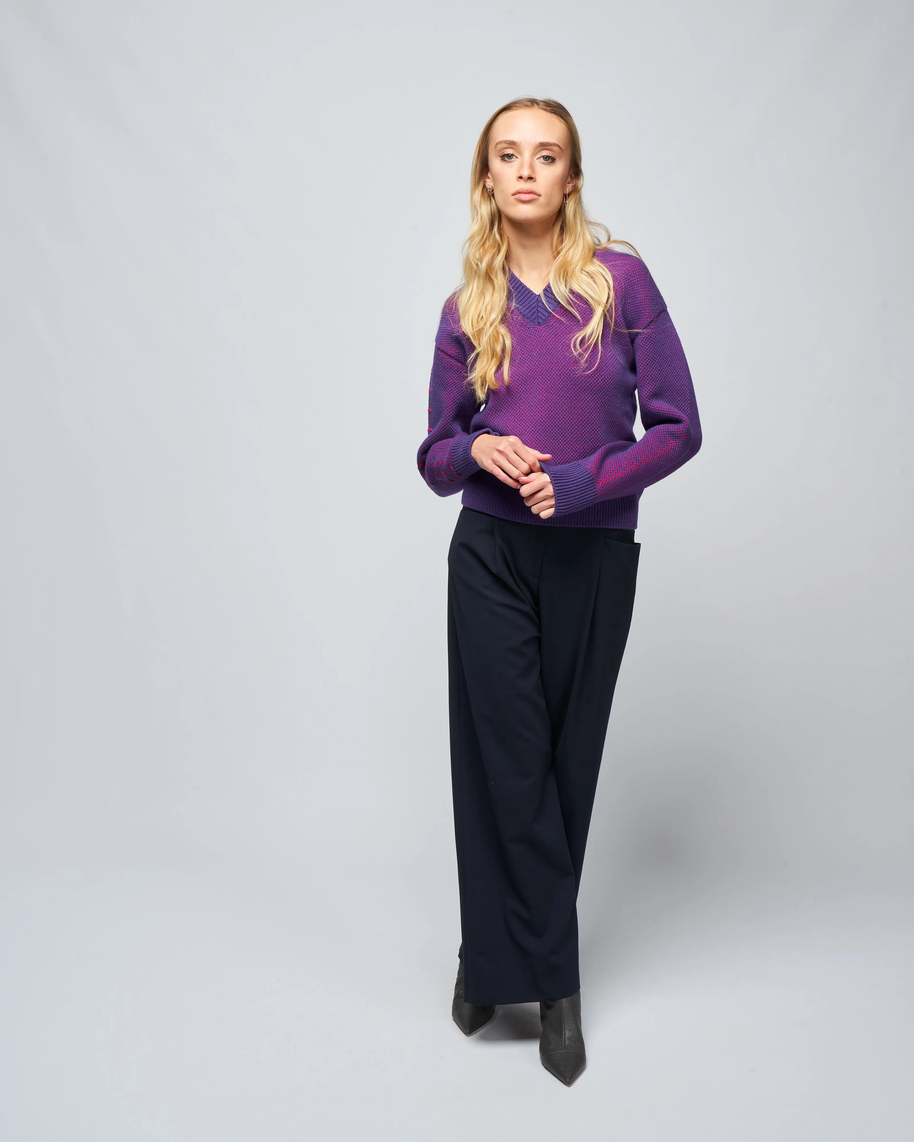 alice v-neck sweater - raspberry