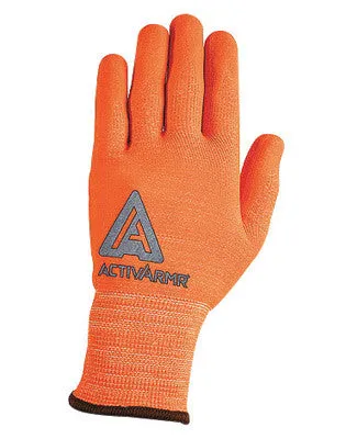 Ansell Size 10 Hi-Viz Orange ActivArmr Seamless Knit 13 gauge Medium Duty Cut Resistant Gloves With Knitwrist, Techcor Polyester Spandex Lining And Straight Thumb