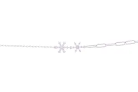Asfour Curb & Paperclip Chain Bracelet With Snowflake Design In 925 Sterling Silver BR0477