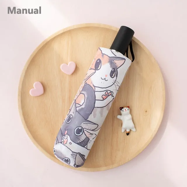 Automatic Sunscreen Cute Cat Claw Three-Folding Umbrella