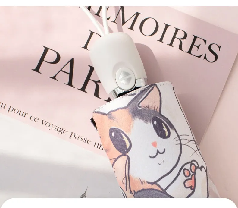Automatic Sunscreen Cute Cat Claw Three-Folding Umbrella