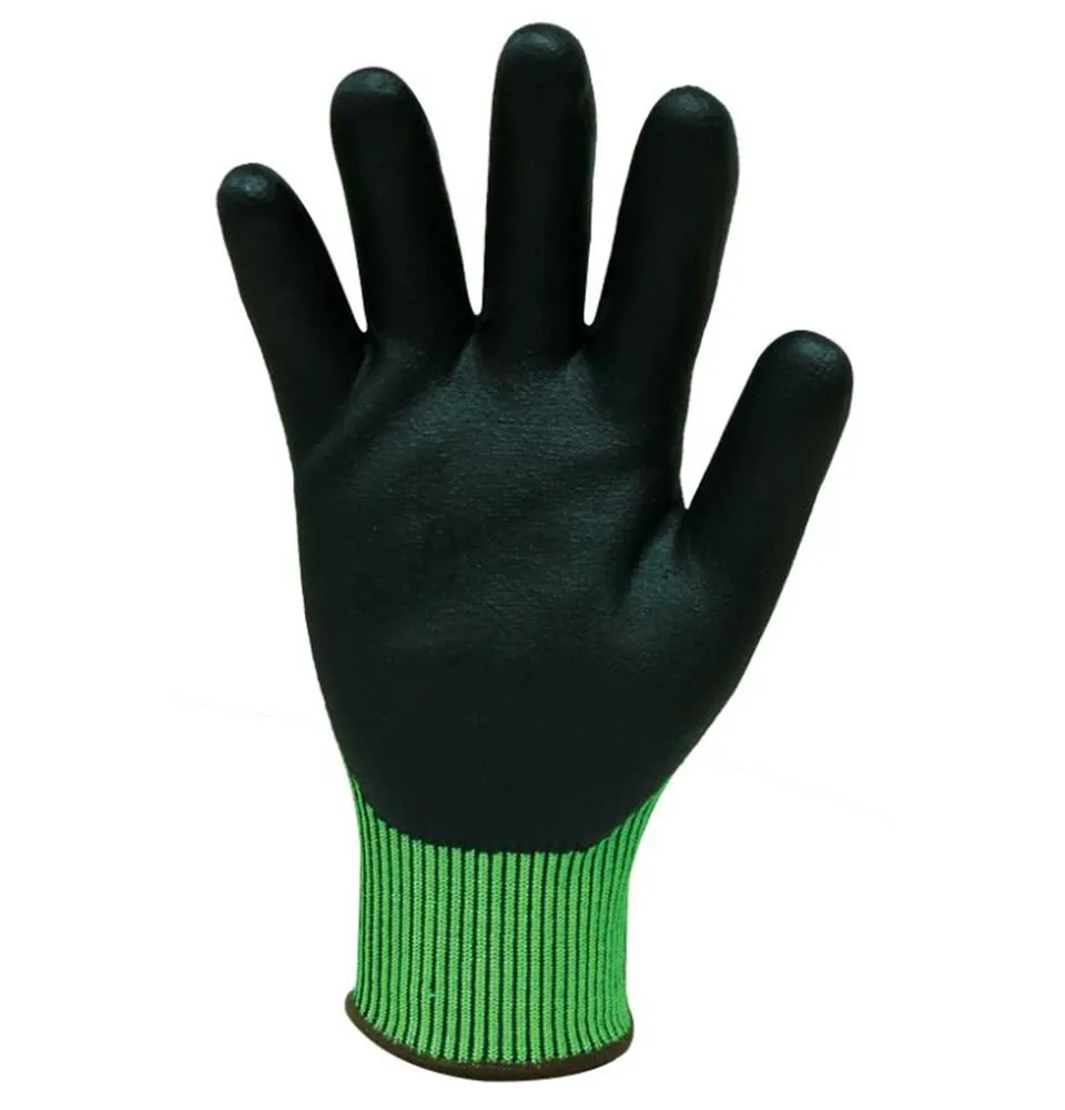 BASTION SOROCA HI VIS HPPE CUT 5 RESISTANT GLOVES BLACK MICRO FOAM NITRILE PALM
