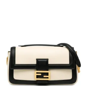 Bicolor Leather Chain Midi Baguette with Flap Closure