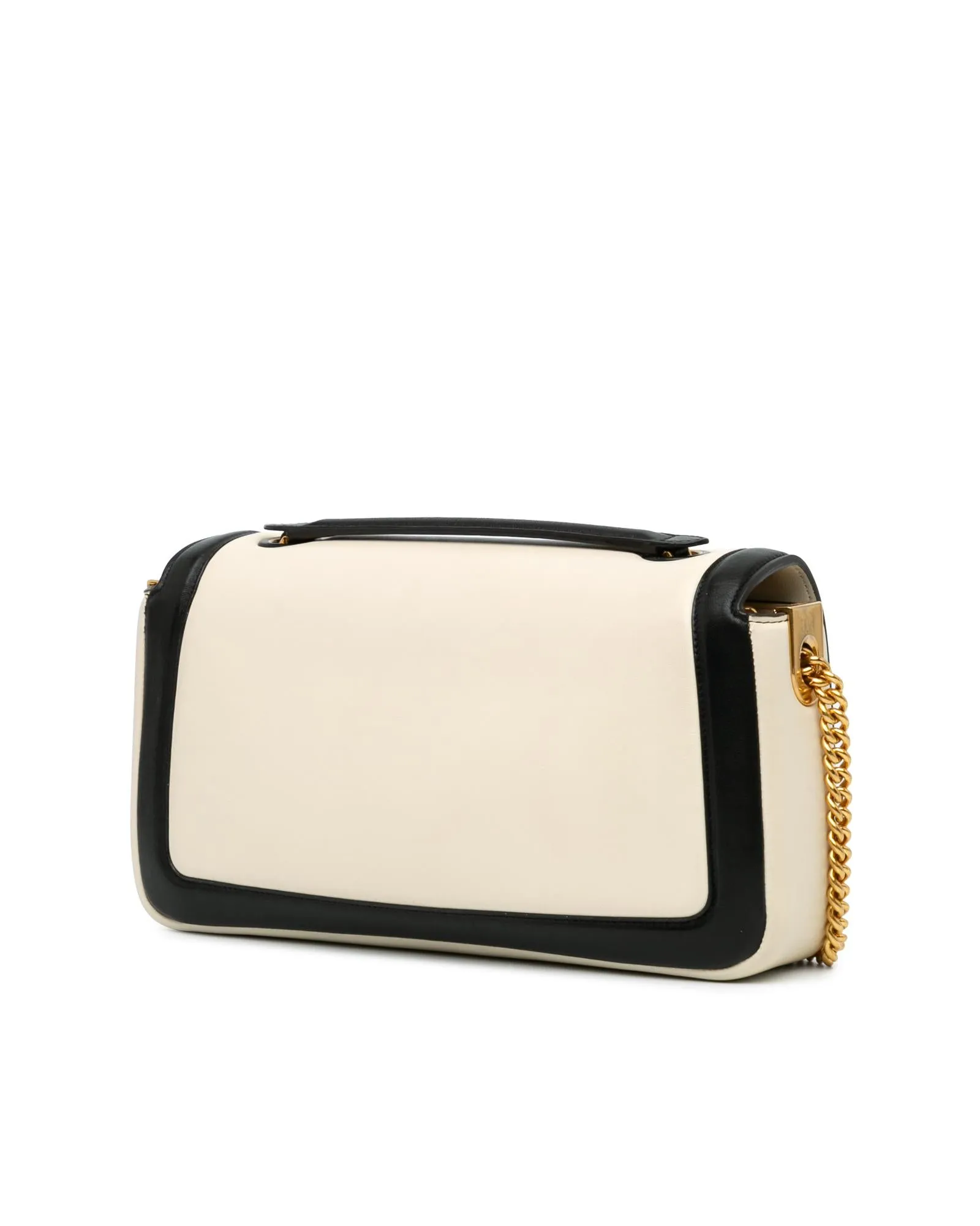 Bicolor Leather Chain Midi Baguette with Flap Closure