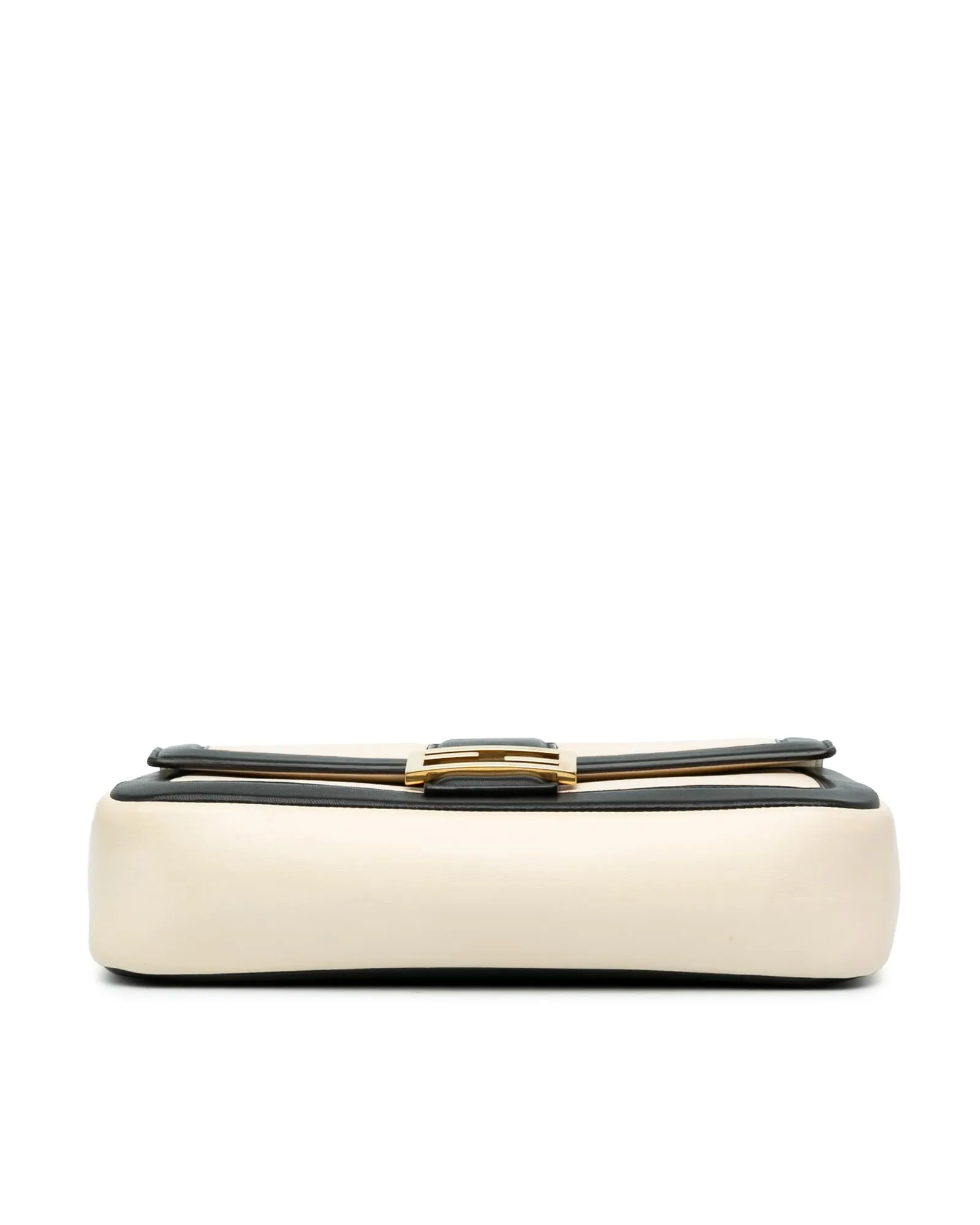 Bicolor Leather Chain Midi Baguette with Flap Closure