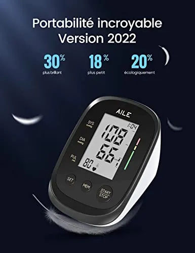 Blood Pressure Monitor,AILE Blood Pressure Machine Upper Arm Large Cuff(8.7"-16.5" Adjustable),Automatic high Blood Pressure Cuff for Home use (Black)