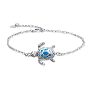 Blue Opal Sea Turtle Bracelet Sterling Silver Bracelets Jewelry For Women Gifts 4 Level Adjustable Bracelet