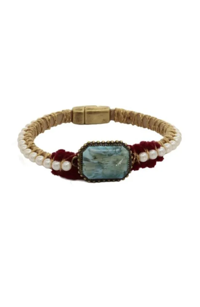 Blue Stone Pearl Bead Bracelet