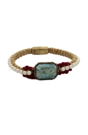 Blue Stone Pearl Bead Bracelet