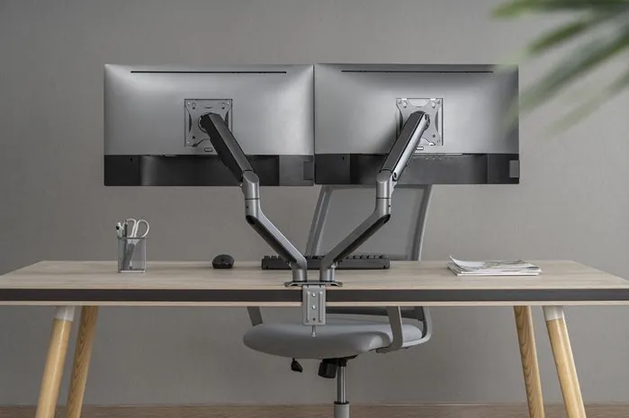 Brateck Dual Monitor Economical Spring-Assisted Monitor Arm Fit Most 17"-32" Monitors, Up to 9kg per screen VESA 75x75/100x100 Matte Grey