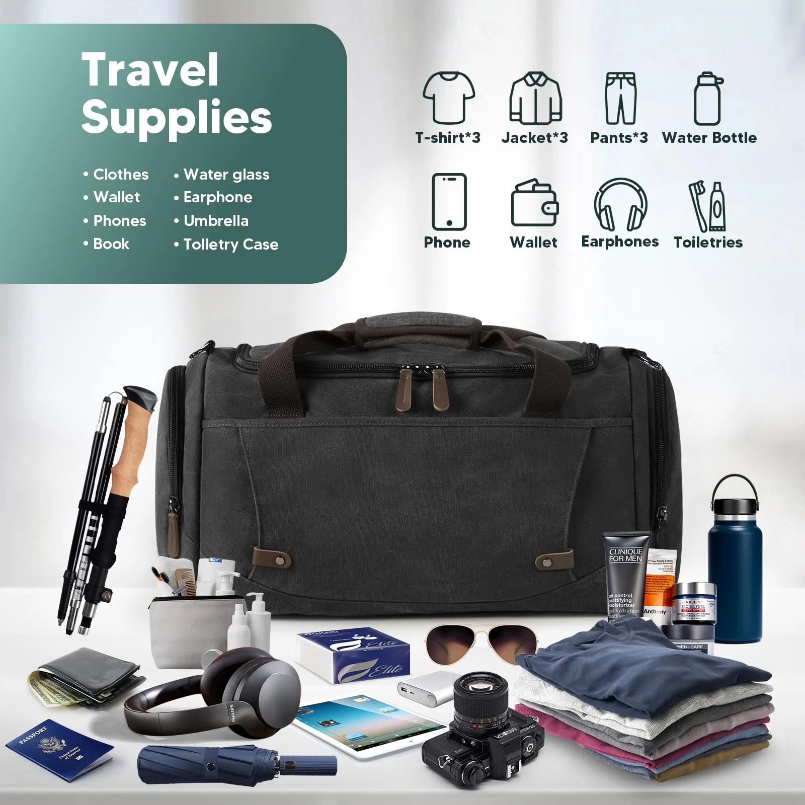 Canvas travel bag Vintage travel bag large capacity