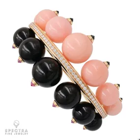 Cartier Pink Opal, Onyx, Diamond Bangle Bracelet