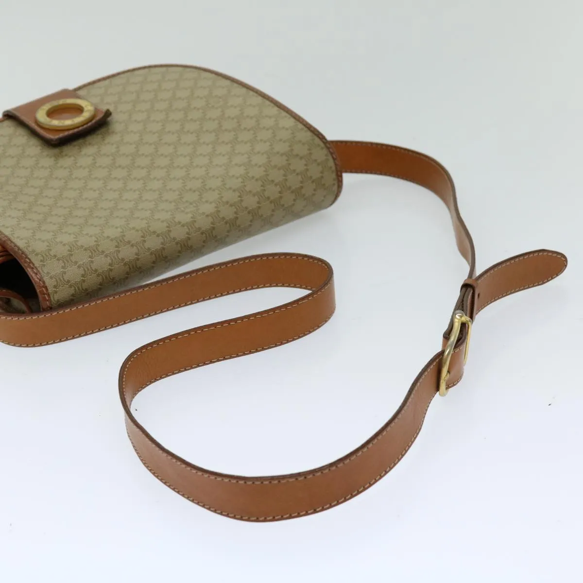 CELINE Macadam Canvas Shoulder Bag Beige 69533