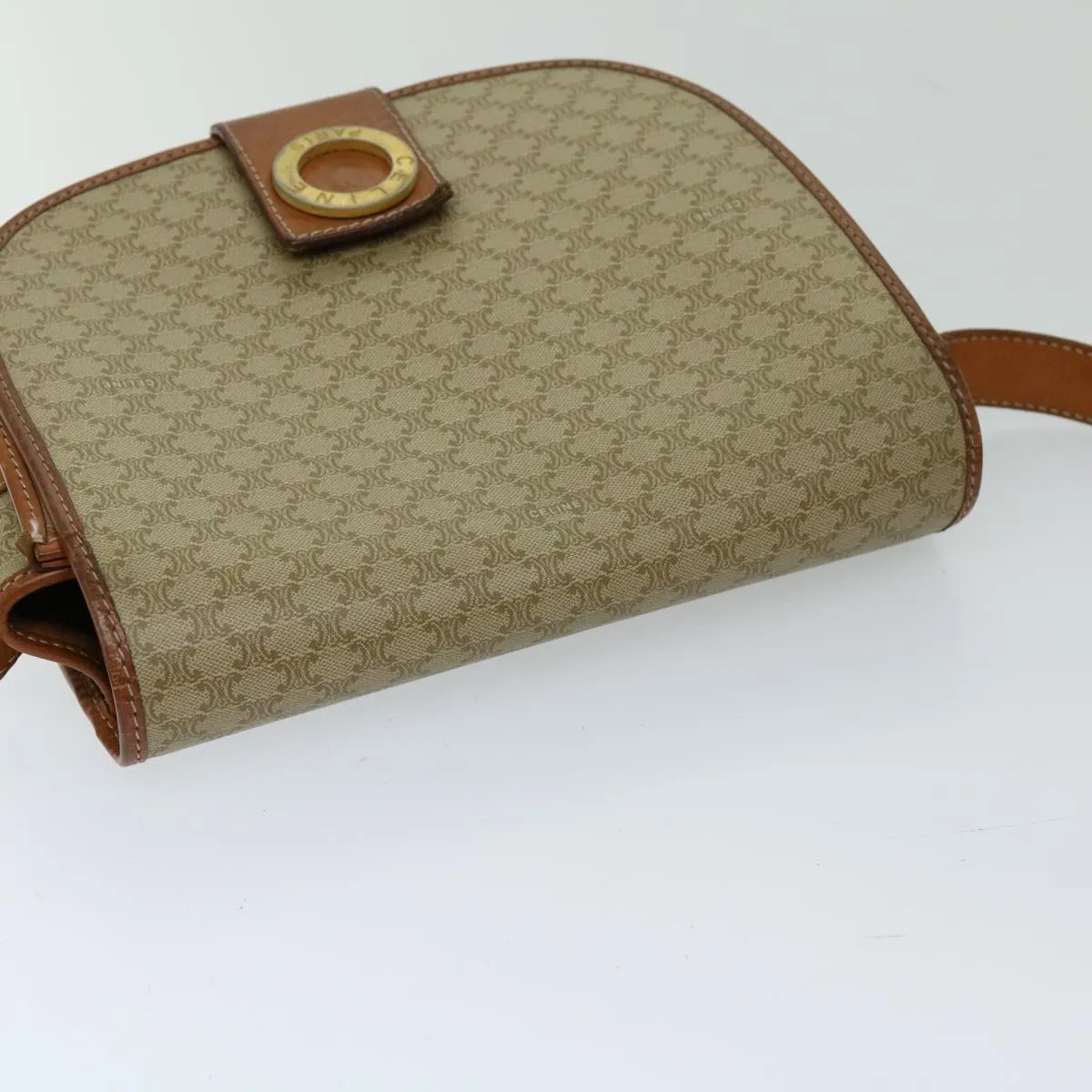 CELINE Macadam Canvas Shoulder Bag Beige 69533