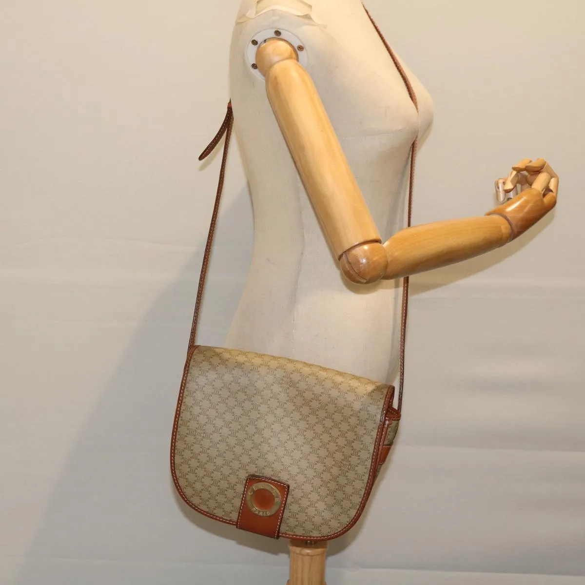 CELINE Macadam Canvas Shoulder Bag Beige 69533
