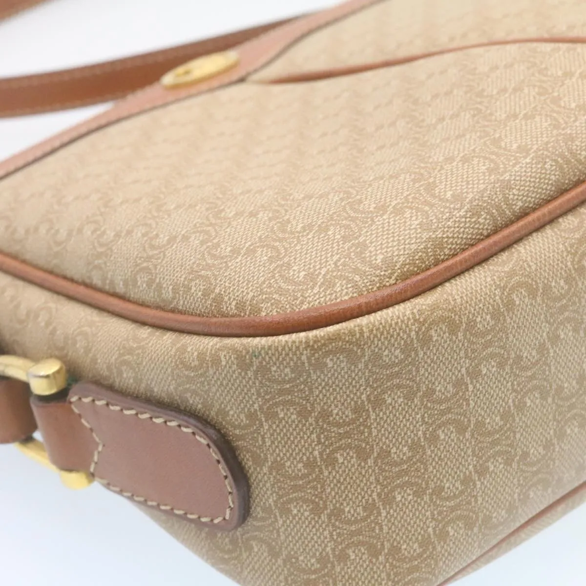 CELINE Macadam Canvas Shoulder Bag PVC Leather Beige 34678