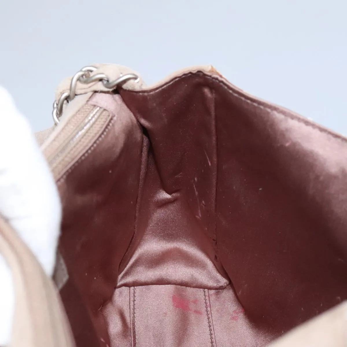 CHANEL Choco Bar Chain Shoulder Bag Suede Beige CC yb716