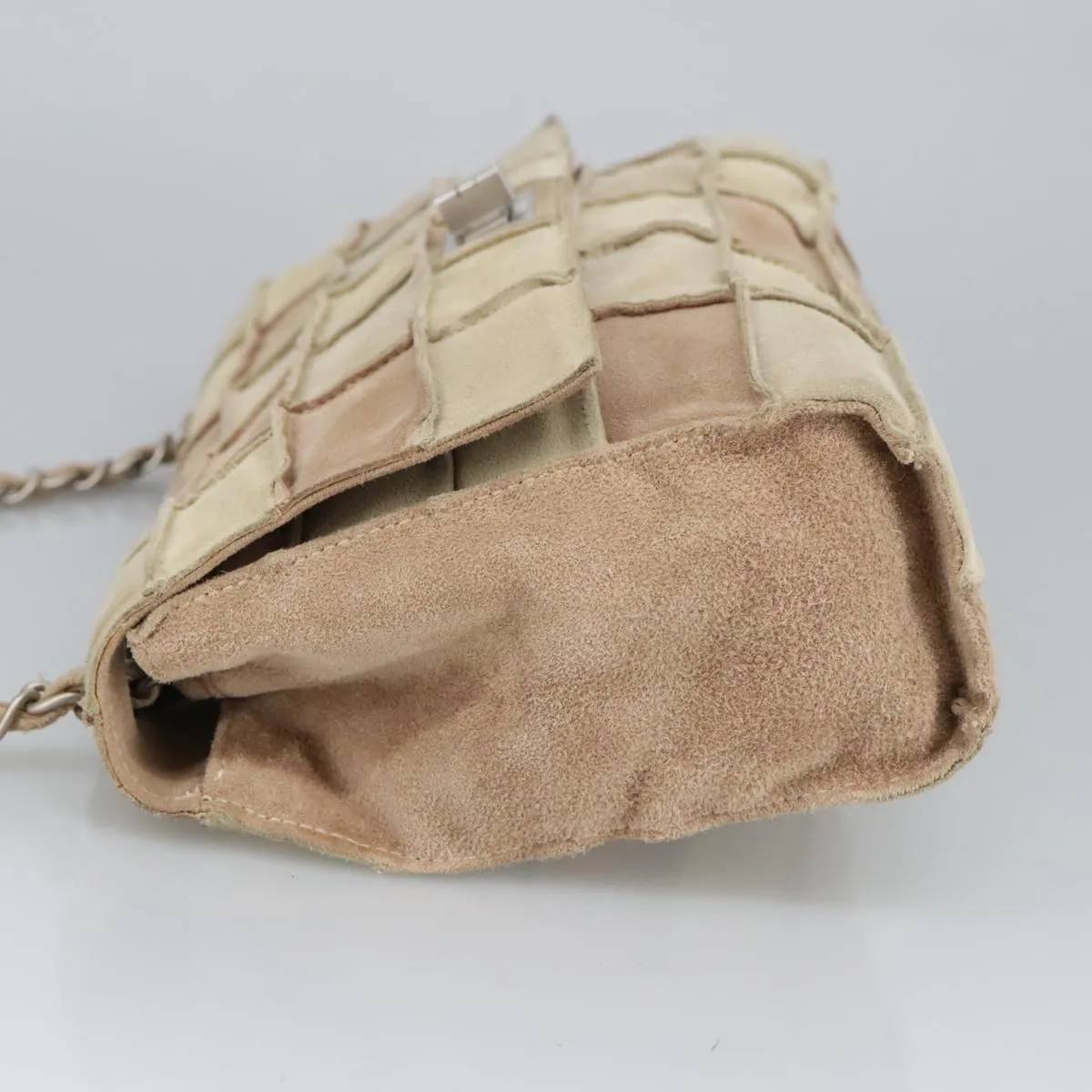 CHANEL Choco Bar Chain Shoulder Bag Suede Beige CC yb716