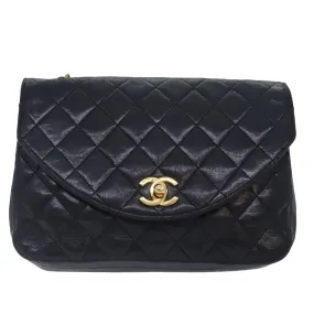 CHANEL Matelasse Turn Lock Chain Bag Lamb Skin Black Gold CC yk14979