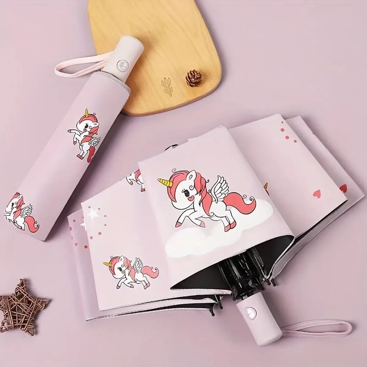 Children Unicorn Umbrella Cartoon Unicorn Windproof Manual Automatic Folding Umbrella