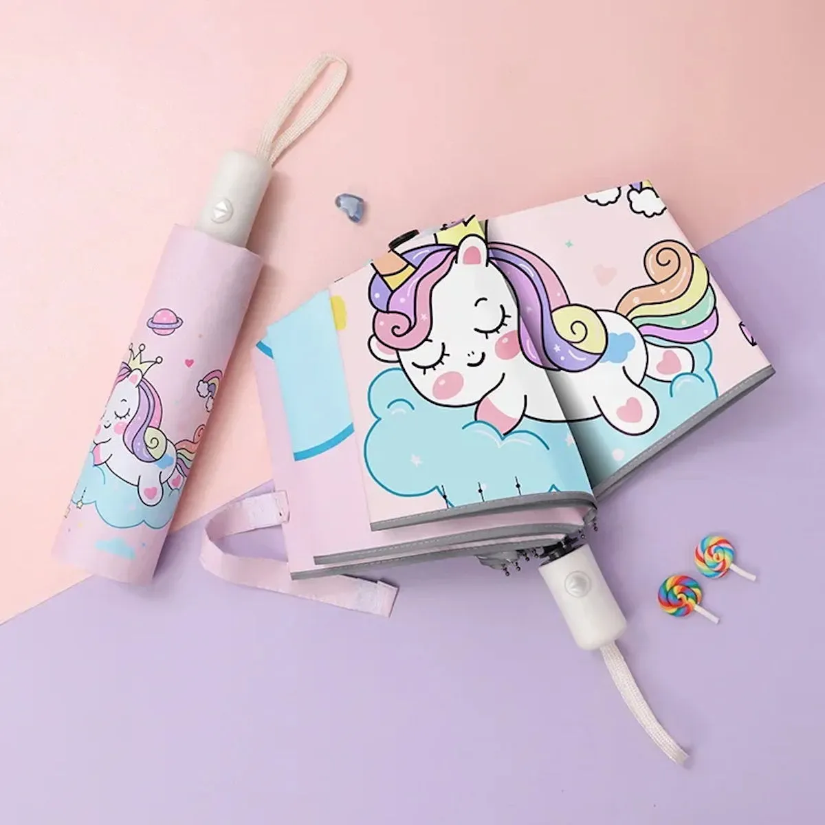 Children Unicorn Umbrella Cartoon Unicorn Windproof Manual Automatic Folding Umbrella