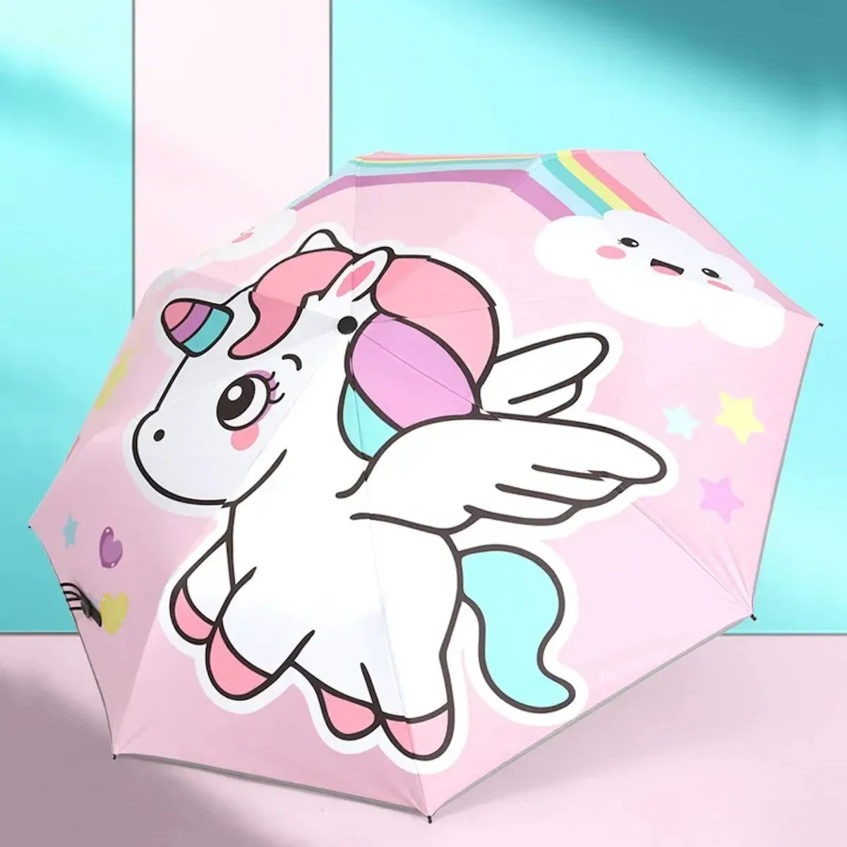 Children Unicorn Umbrella Cartoon Unicorn Windproof Manual Automatic Folding Umbrella