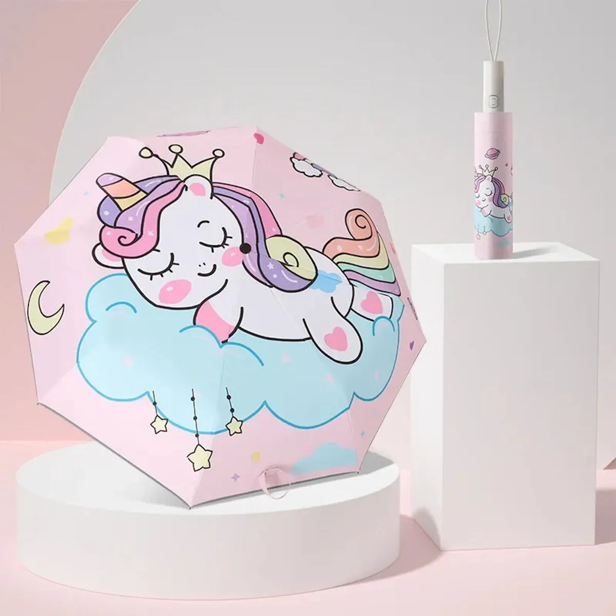 Children Unicorn Umbrella Cartoon Unicorn Windproof Manual Automatic Folding Umbrella