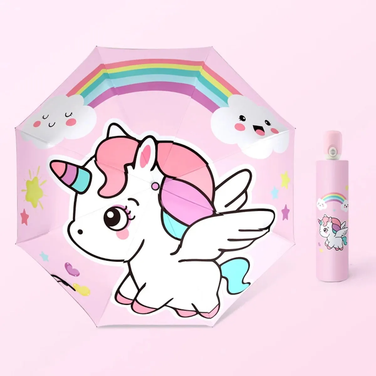Children Unicorn Umbrella Cartoon Unicorn Windproof Manual Automatic Folding Umbrella