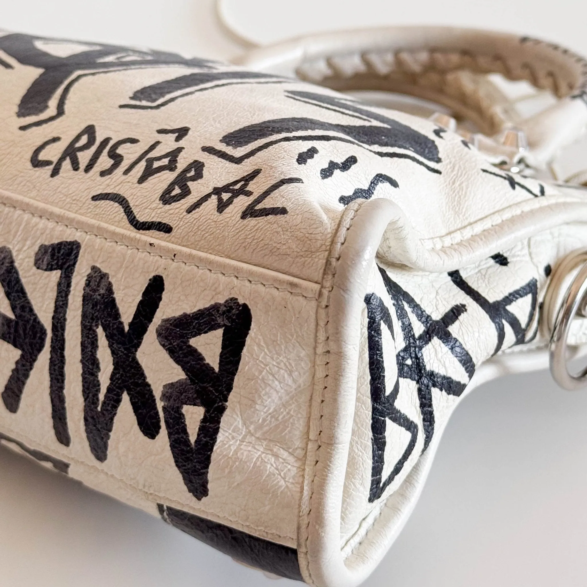 City Mini Black Graffiti White Leather Shoulder Bag