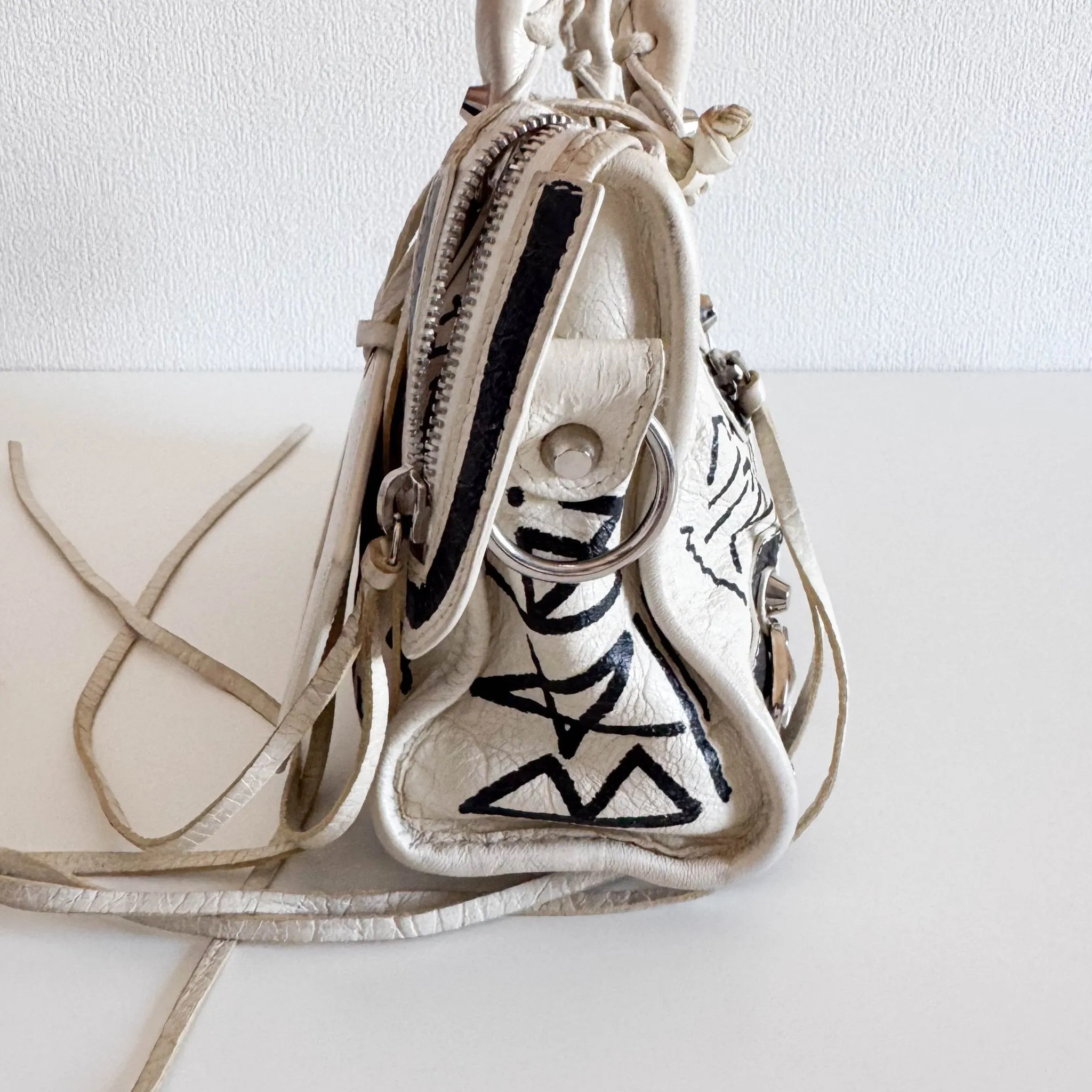 City Mini Black Graffiti White Leather Shoulder Bag
