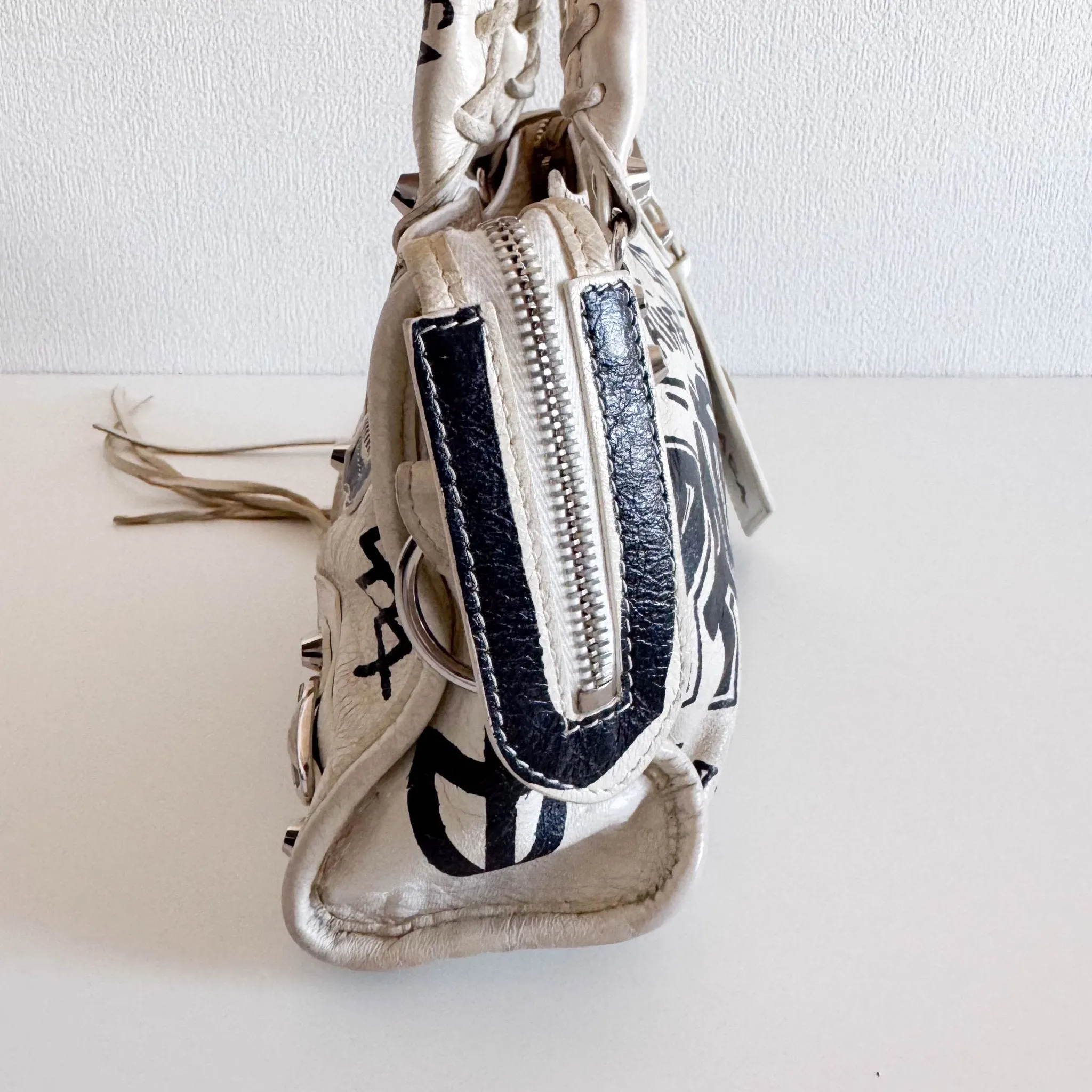 City Mini Black Graffiti White Leather Shoulder Bag