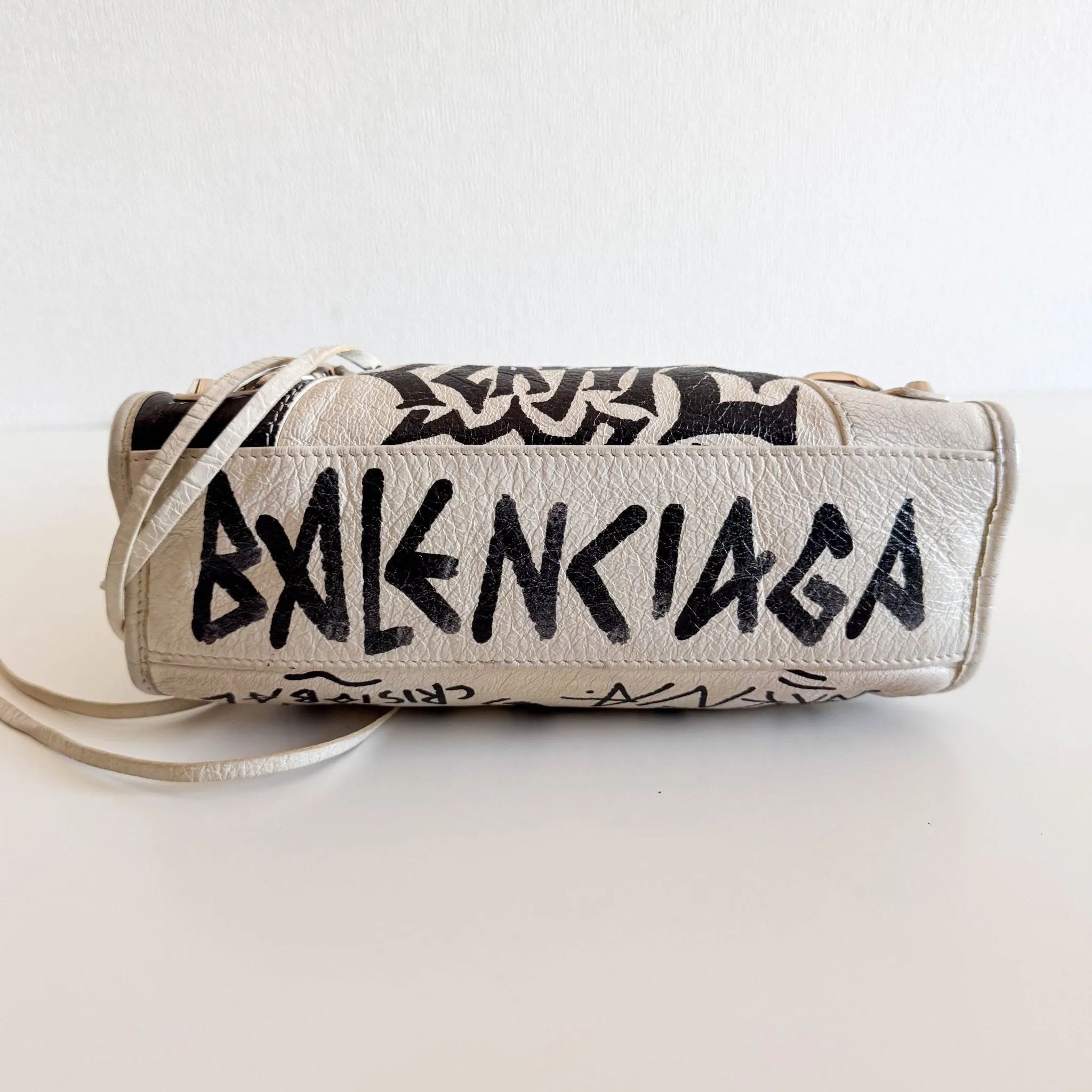 City Mini Black Graffiti White Leather Shoulder Bag