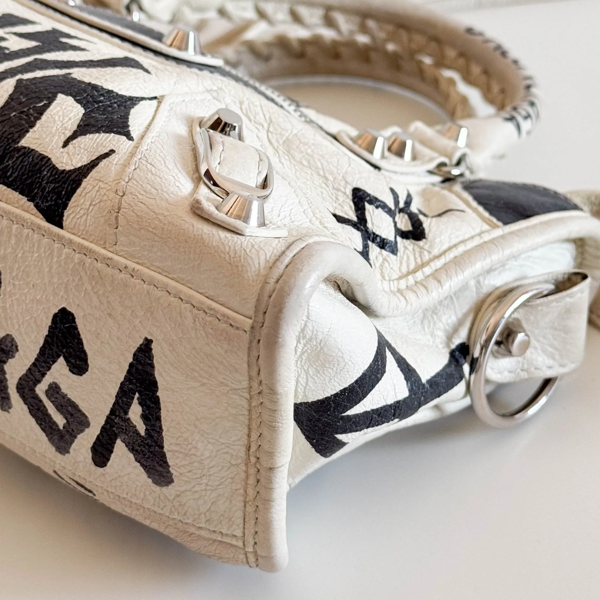 City Mini Black Graffiti White Leather Shoulder Bag