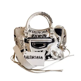 City Mini Black Graffiti White Leather Shoulder Bag