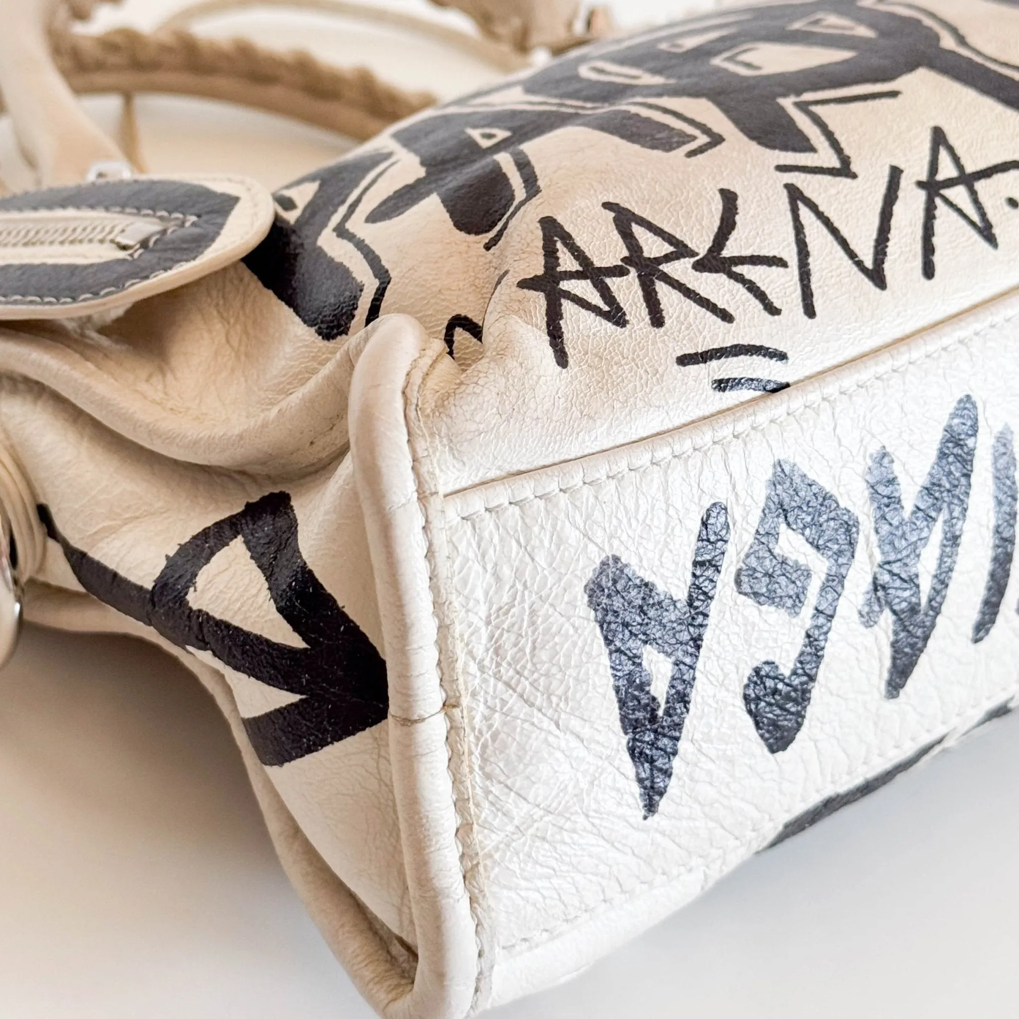 City Mini Black Graffiti White Leather Shoulder Bag