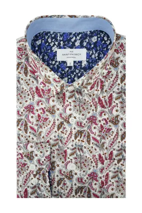Colebrook Paisley Shirt in White and Raspberry