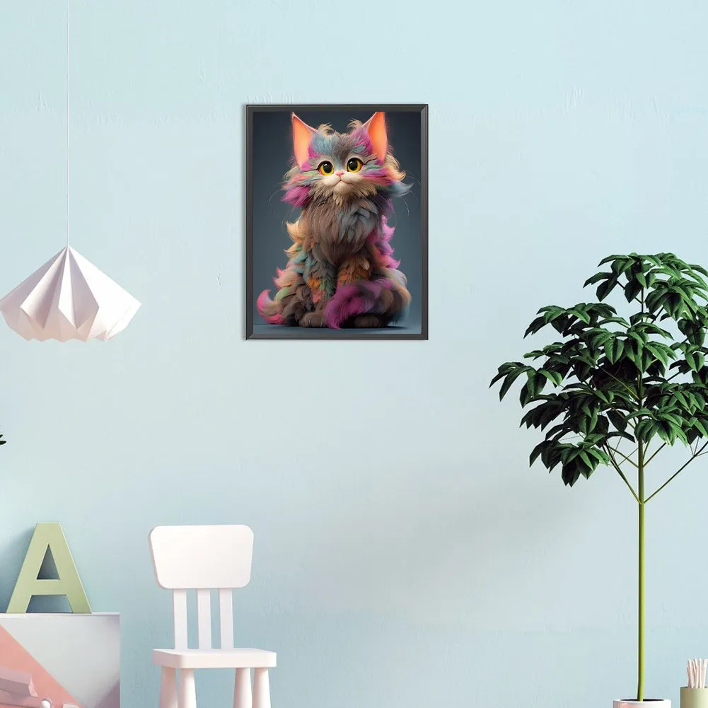Colorful Hair Cat - Full Round Drill Diamond Painting 30*40CM