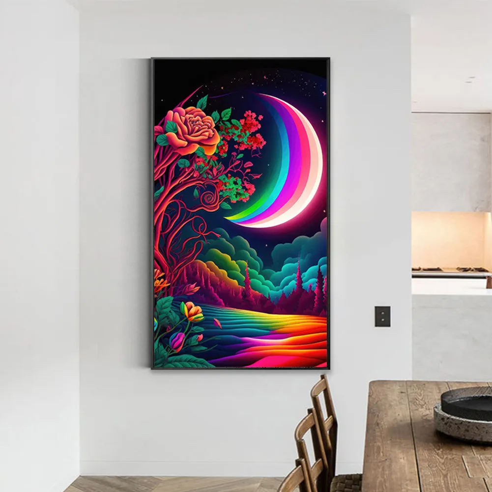 Colorful Moon And Red Rose 40*70Ccm(canvas) full round drill diamond painting